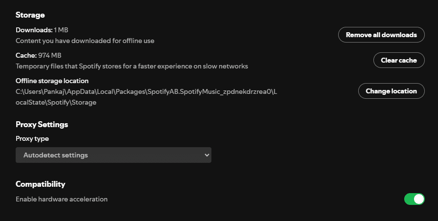 spotify song storage in windows pc